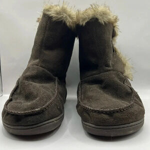 Kooba womens Slippers suede feel brown faux fur extra large 9 1/2 to 10 1/2 warm
